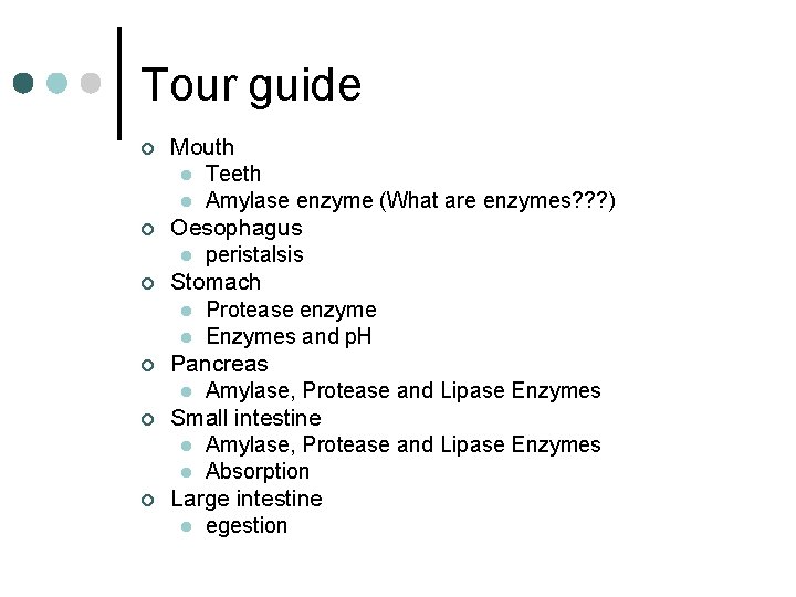 Tour guide ¢ ¢ ¢ Mouth l Teeth l Amylase enzyme (What are enzymes?