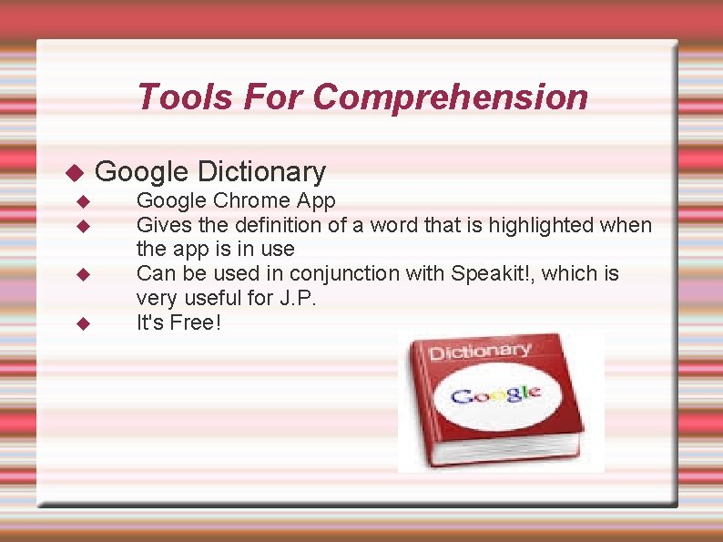 Tools For Comprehension Google Dictionary Google Chrome App Gives the definition of a word
