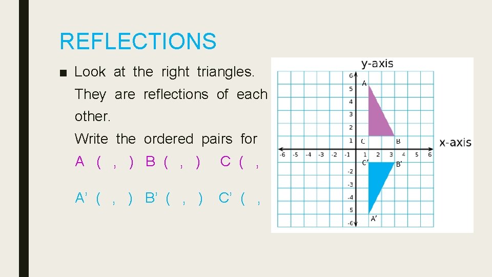 REFLECTIONS ■ Look at the right triangles. They are reflections of each other. Write