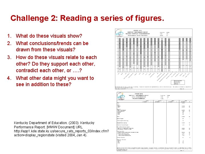 Challenge 2: Reading a series of figures. 1. What do these visuals show? 2.