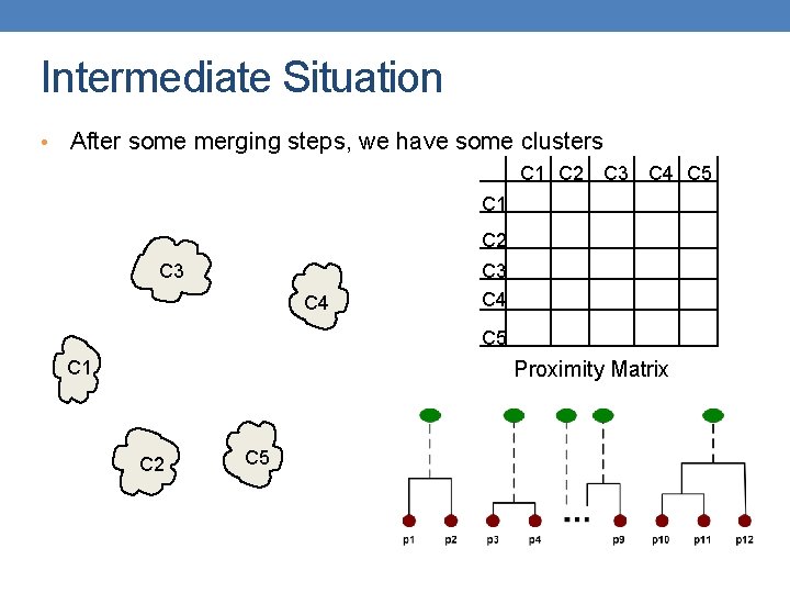 Intermediate Situation • After some merging steps, we have some clusters C 1 C