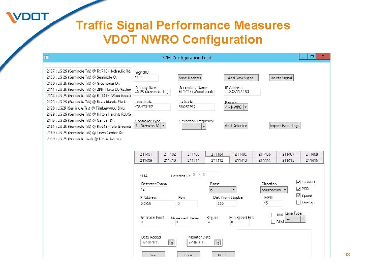 Traffic Signal Performance Measures VDOT NWRO Configuration 13 