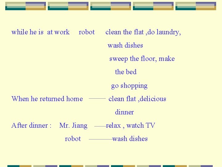 while he is at work robot clean the flat , do laundry, wash dishes