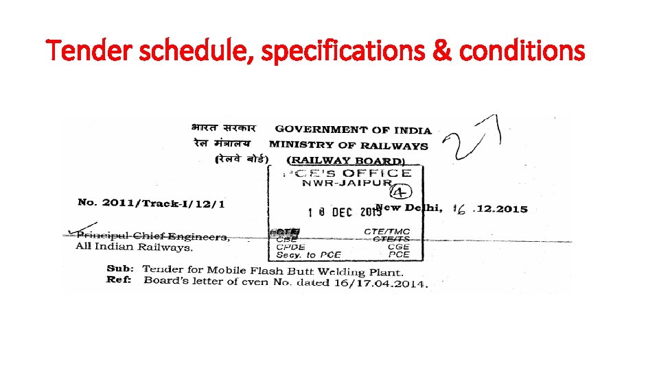 Tender schedule, specifications & conditions 