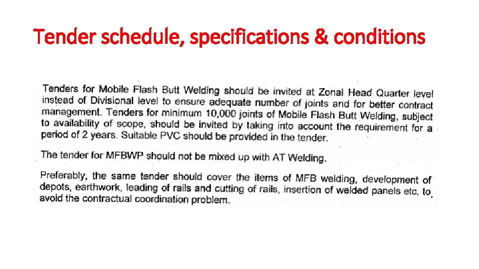 Tender schedule, specifications & conditions 