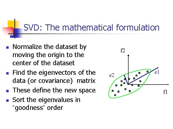 SVD: The mathematical formulation n n Normalize the dataset by moving the origin to