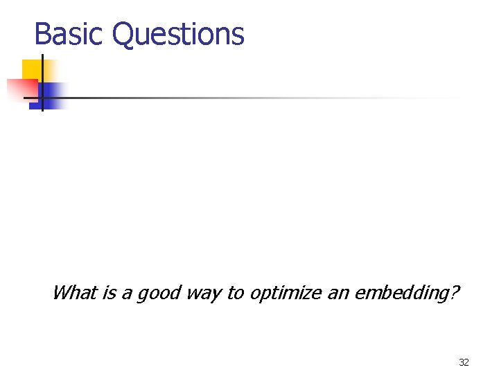 Basic Questions What is a good way to optimize an embedding? 32 