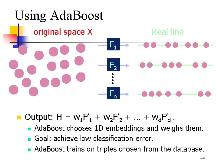 Using Ada. Boost original space X Real line F 1 F 2 Fn n