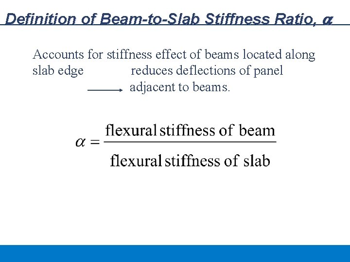 Definition of Beam-to-Slab Stiffness Ratio, a Accounts for stiffness effect of beams located along