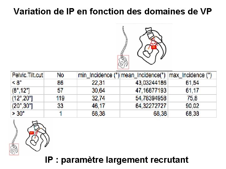 Variation de IP en fonction des domaines de VP IP : paramètre largement recrutant
