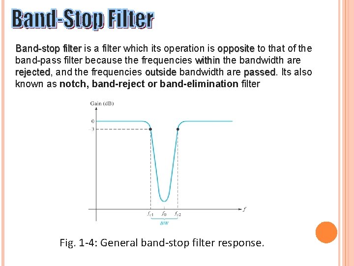 Band-stop filter is a filter which its operation is opposite to that of the