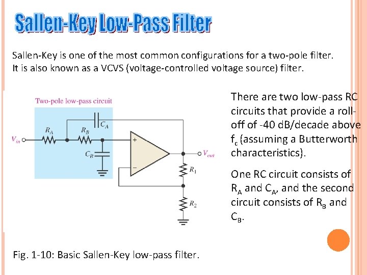 Sallen-Key is one of the most common configurations for a two-pole filter. It is