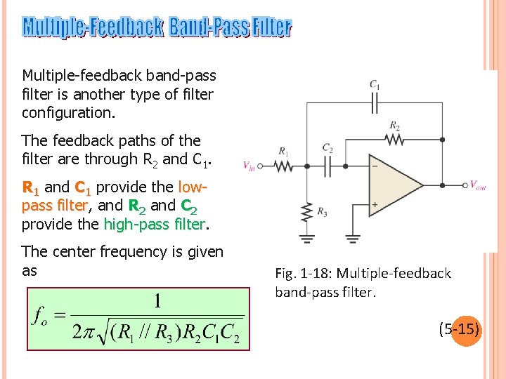 Multiple-feedback band-pass filter is another type of filter configuration. The feedback paths of the