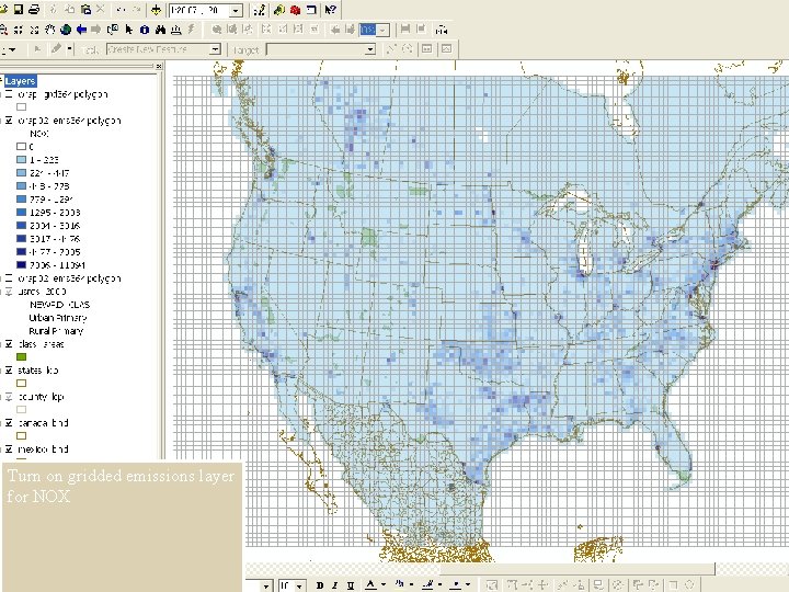 Turn on gridded emissions layer for NOX 