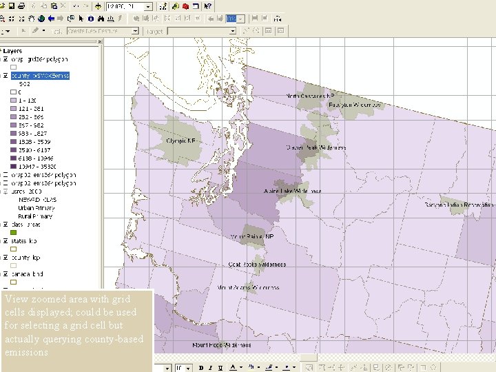 View zoomed area with grid cells displayed; could be used for selecting a grid