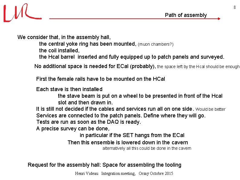 8 Path of assembly We consider that, in the assembly hall, the central yoke