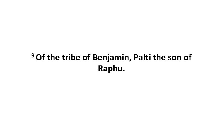 9 Of the tribe of Benjamin, Palti the son of Raphu. 