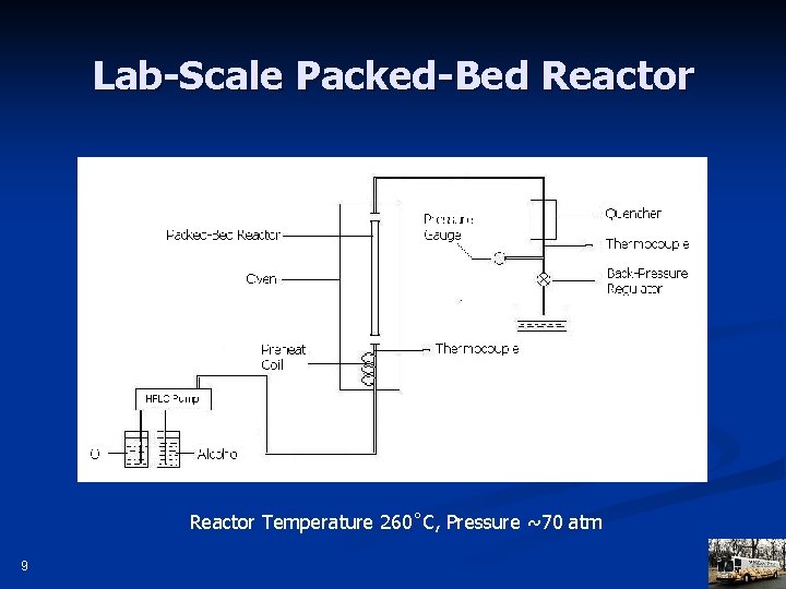 Lab-Scale Packed-Bed Reactor Temperature 260˚C, Pressure ~70 atm 9 