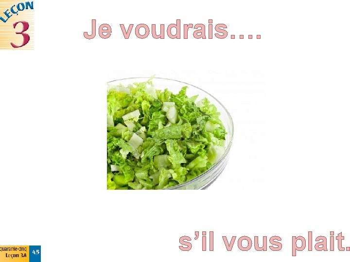 Je voudrais…. s’il vous plait. 