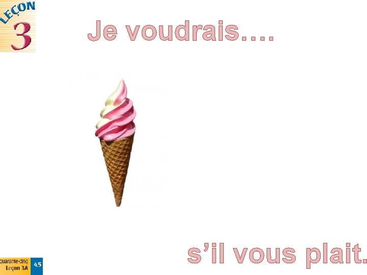 Je voudrais…. s’il vous plait. 