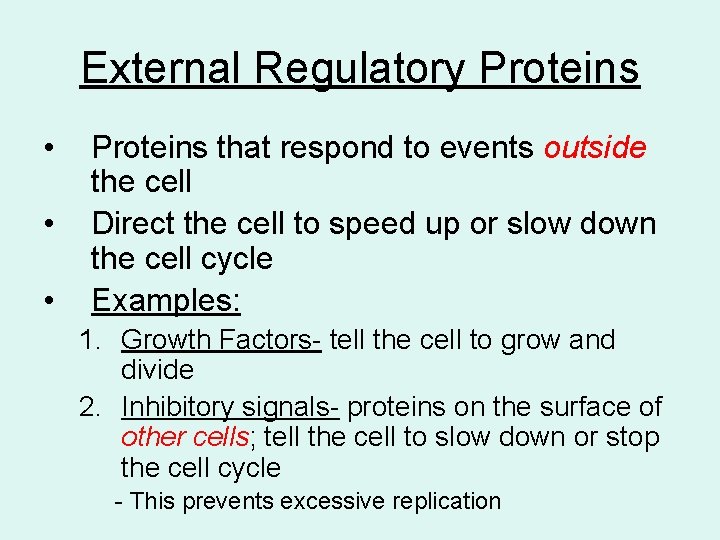 External Regulatory Proteins • • • Proteins that respond to events outside the cell