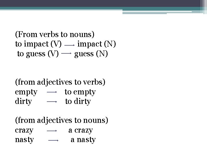 (From verbs to nouns) to impact (V) impact (N) to guess (V) guess (N)