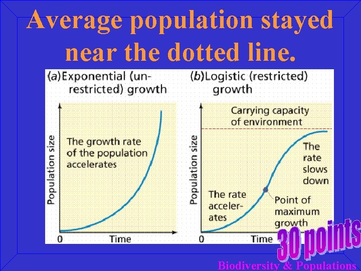 Average population stayed near the dotted line. Biodiversity & Populations 