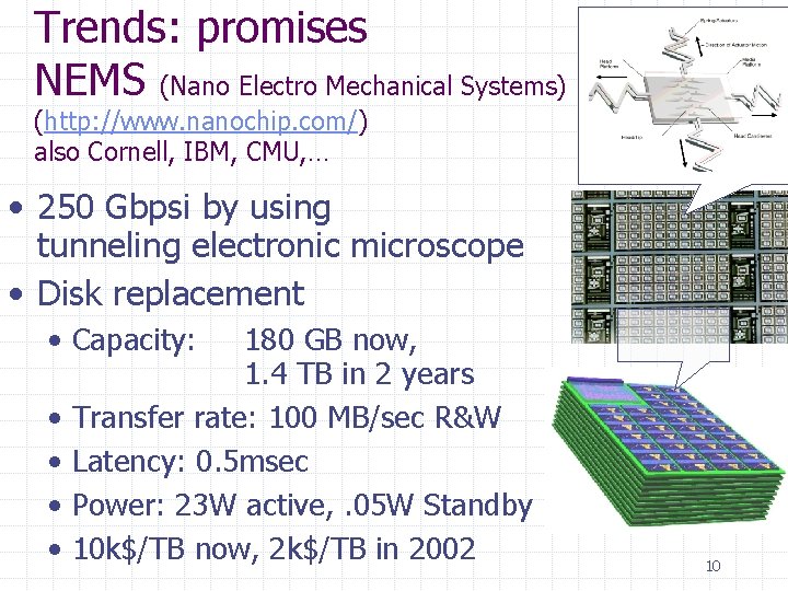 Trends: promises NEMS (Nano Electro Mechanical Systems) (http: //www. nanochip. com/) also Cornell, IBM,