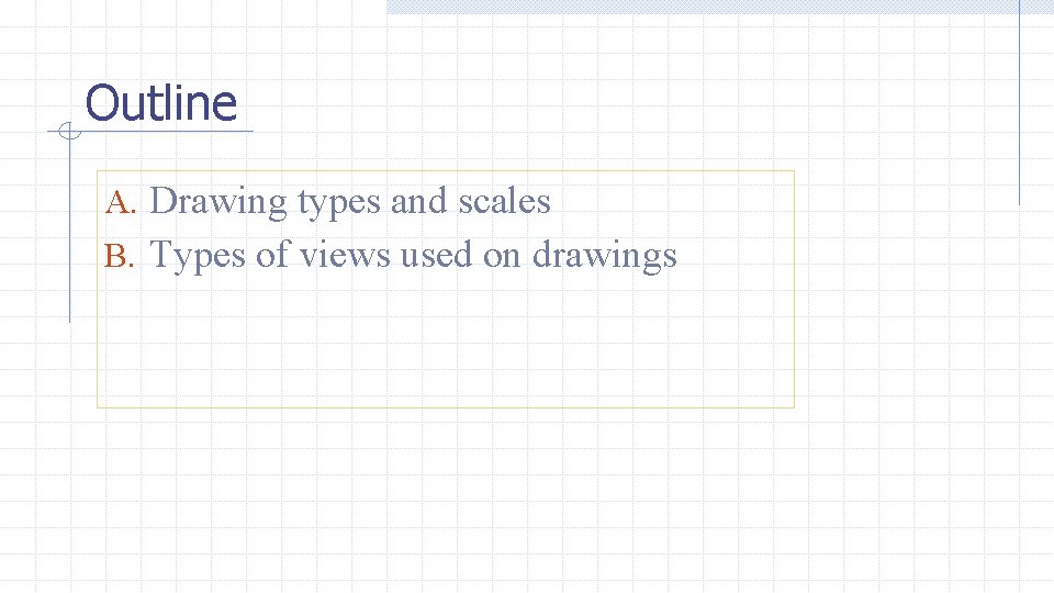 Outline A. Drawing types and scales B. Types of views used on drawings 