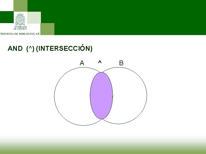 AND (^) (INTERSECCIÓN) A ^ B 