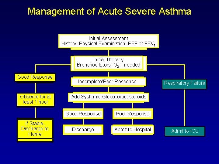 Management of Acute Severe Asthma Initial Assessment History, Physical Examination, PEF or FEV 1