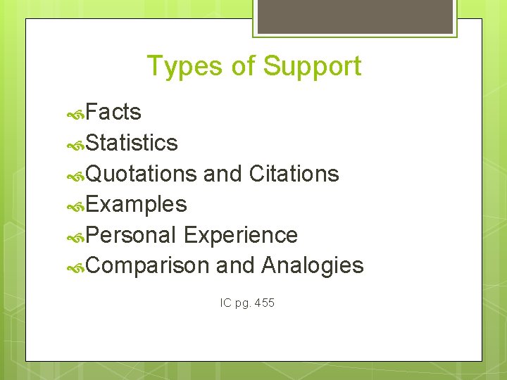 Types of Support Facts Statistics Quotations and Citations Examples Personal Experience Comparison and Analogies