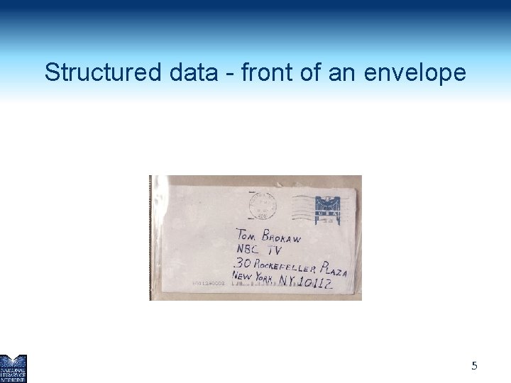 Structured data - front of an envelope 5 
