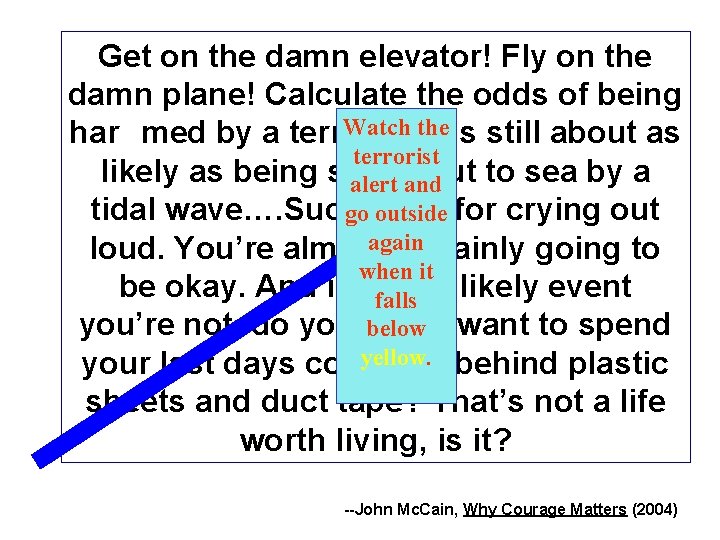 Get on the damn elevator! Fly on the damn plane! Calculate the odds of