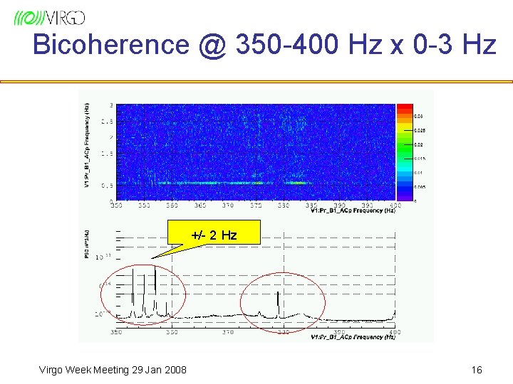 Bicoherence @ 350 -400 Hz x 0 -3 Hz +/- 2 Hz Virgo Week