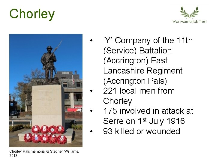 Chorley • • Chorley Pals memorial © Stephen Williams, 2013 ‘Y’ Company of the