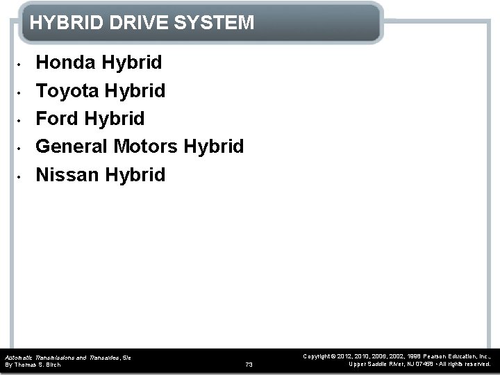 HYBRID DRIVE SYSTEM • • • Honda Hybrid Toyota Hybrid Ford Hybrid General Motors