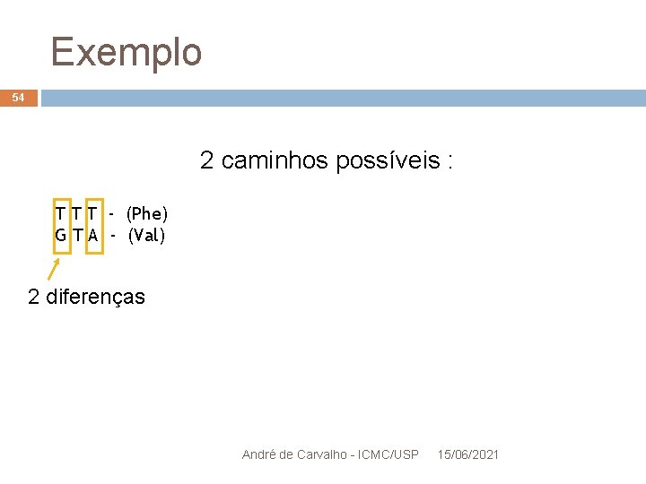 Exemplo 54 2 caminhos possíveis : T T T - (Phe) G T A