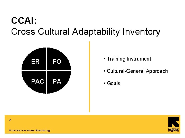 CCAI: Cross Cultural Adaptability Inventory ER FO • Training Instrument • Cultural-General Approach PAC
