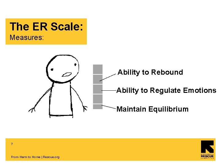 The ER Scale: Measures: Ability to Rebound Ability to Regulate Emotions Maintain Equilibrium 7