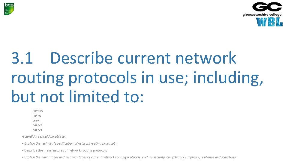 3. 1 Describe current network routing protocols in use; including, but not limited to: