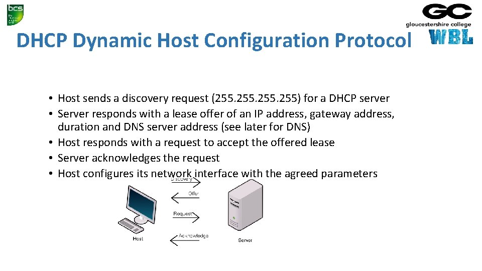 DHCP Dynamic Host Configuration Protocol • Host sends a discovery request (255. 255) for