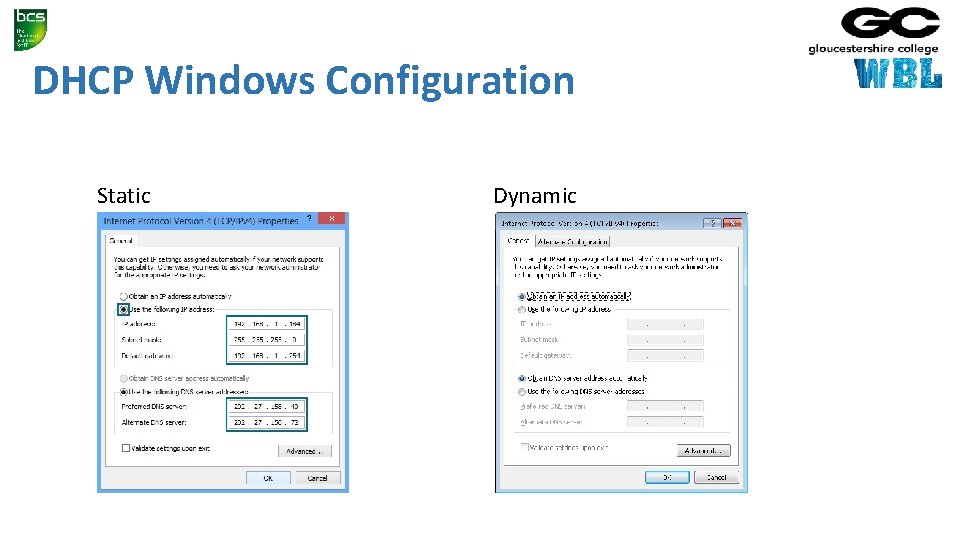 DHCP Windows Configuration Static Dynamic 