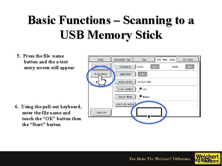 Basic Functions – Scanning to a USB Memory Stick 5. Press the file name