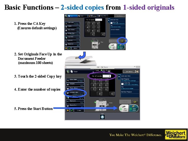 Basic Functions – 2 -sided copies from 1 -sided originals 1. Press the CA