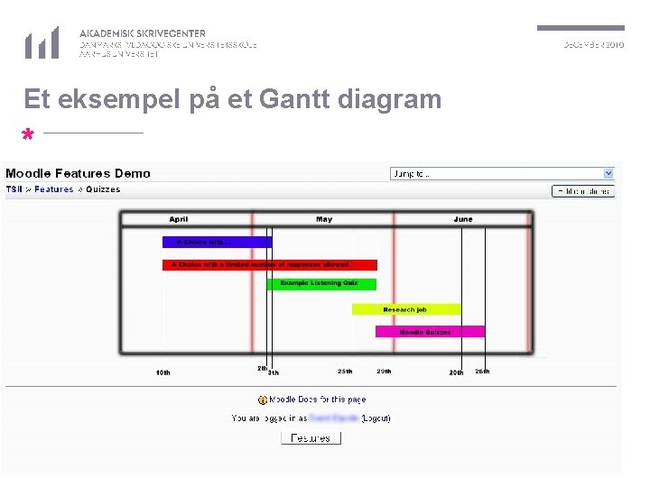 AKADEMISK SKRIVECENTER DANMARKS PÆDAGOGISKE UNIVERSITETSSKOLE AARHUS UNIVERSITET DECEMBER 2010 Et eksempel på et Gantt