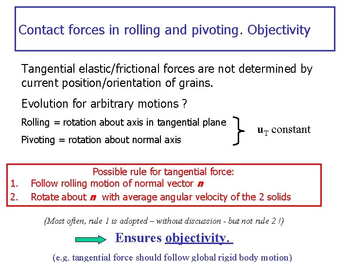 Contact forces in rolling and pivoting. Objectivity Tangential elastic/frictional forces are not determined by