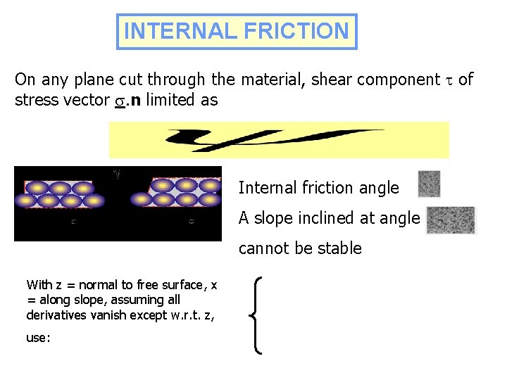 INTERNAL FRICTION On any plane cut through the material, shear component t of stress