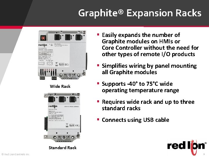 Graphite® Expansion Racks § Easily expands the number of Graphite modules on HMIs or