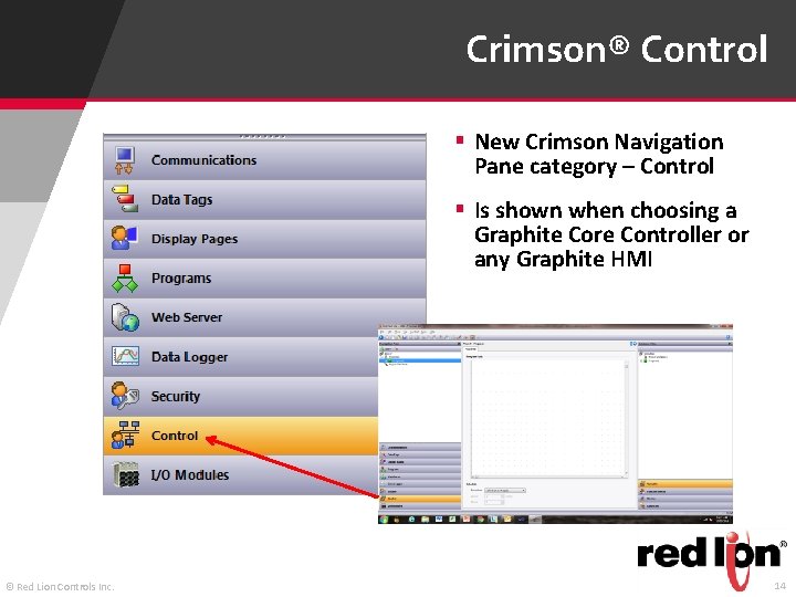 Crimson® Control § New Crimson Navigation Pane category – Control § Is shown when